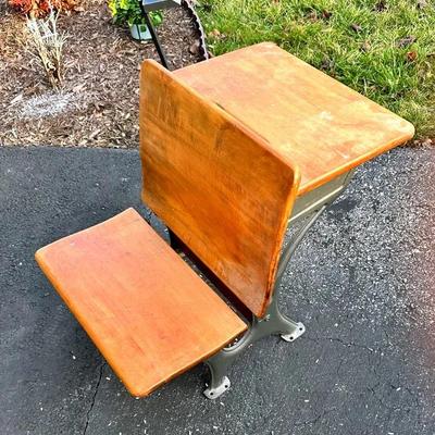 Antique School Desk With Cast-Iron Frame