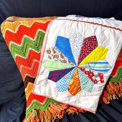 handmade Crocheted Afghan And Quilt