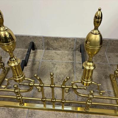 Virginia Metal Crafters Brass Andirons & Fender 