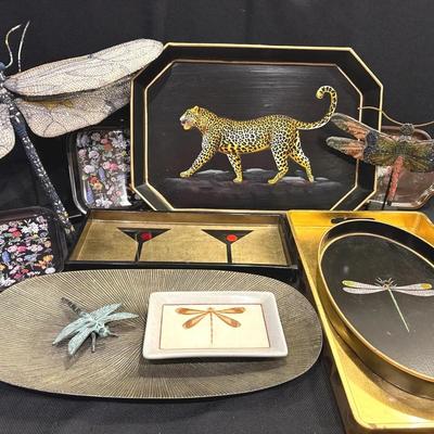Collection Of Decorative Trays & Dragonflies
