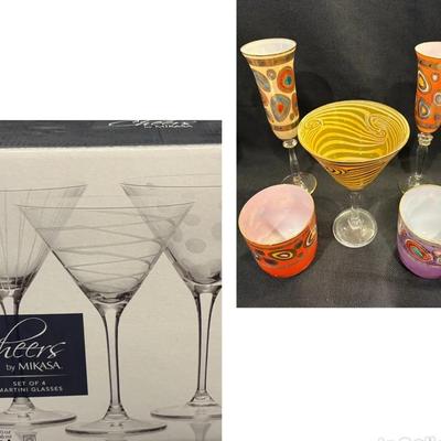 Set Of 4 Mikasa Martini Glasses (NIB) 5 Vietri Multi Colored Glasses 
