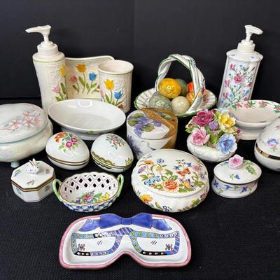 Collection Of Herend Porcelain Trinket Boxes, Alabaster Eggs & More