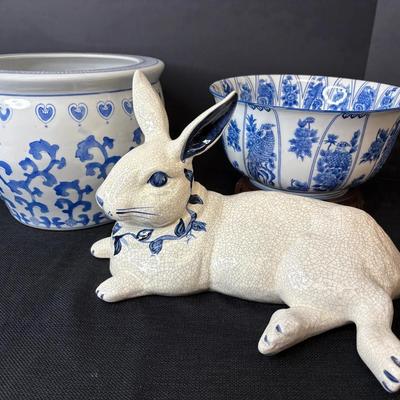 Asian Fish Bowl, Centerpiece Bowl, Dedham Pottery Bunny