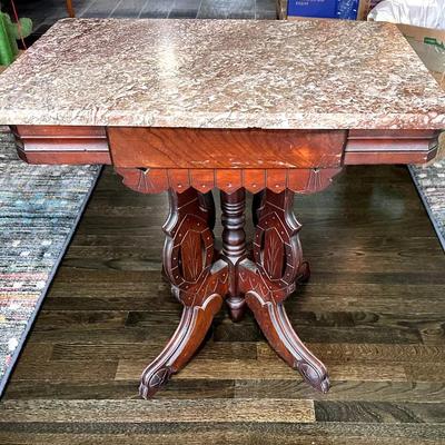Antique Victorian Eastlake Marble Top Occasional Table