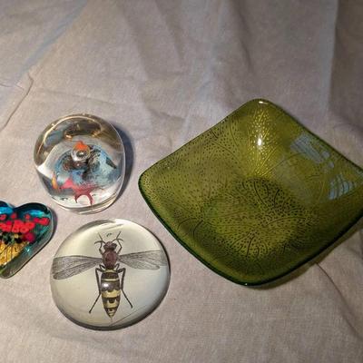 Art Glass Paperweights & Bowl