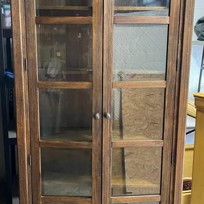 Ashley Furniture Dark Wood Glass-Door Display Cabinet — Matching Companion Cabinet