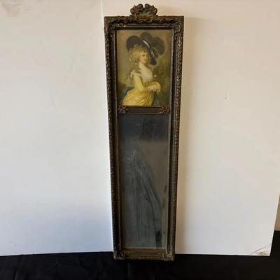 Antique Gilt Trumeau Wall Mirror 28in L X 7 1/2in W