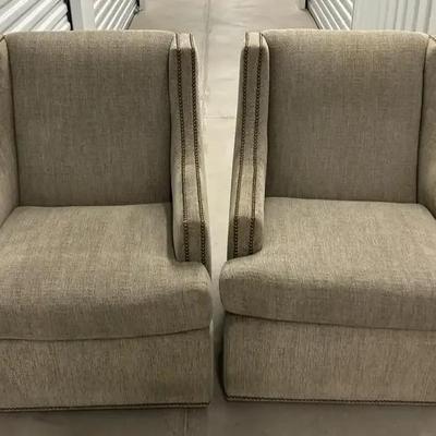 Pair Of Swivel Upholstered Chairs By Jessica Charles, Clean