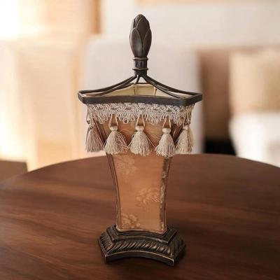 Ornate Neoclassical Style Table Lamp with Tasseled Shade
