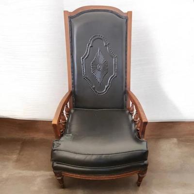 Ornate High-Back Tudor Style Armchair with Embossed Upholstery