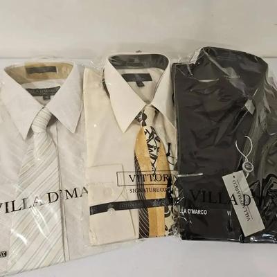 Three Packaged Men's Dress Shirts with Ties