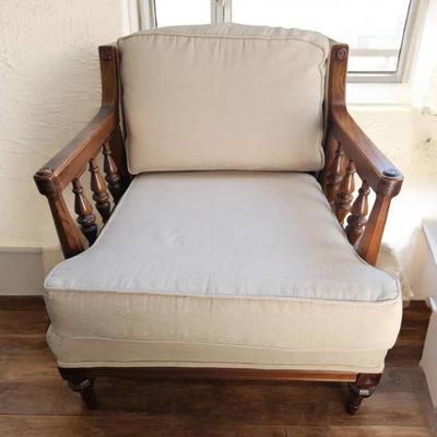 Vintage Early American Style Wood Framed Armchair