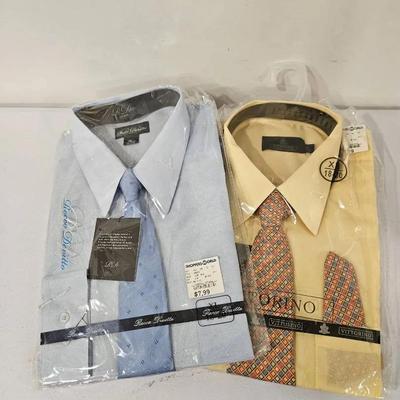 Two New Packaged Boy's Dress Shirt and Tie Sets