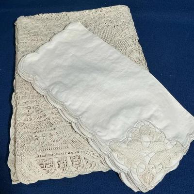 Ecru Venice Cotton Lace Tablecloth & Napkins, New 13 Pcs
