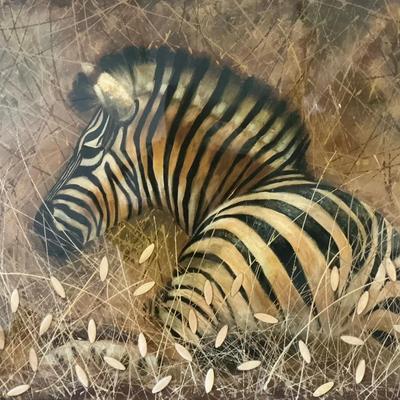 Polychrome Zebra By Val Simon, Acrylic On Canvas