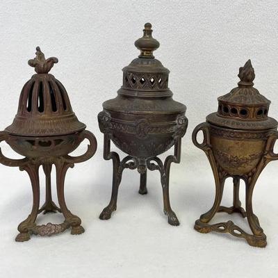Art Nouveau French Incense Burners, 3pcs