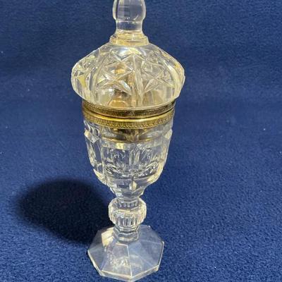 Arrow Crystal And Brass Table Cigarette Lighter, Vintage