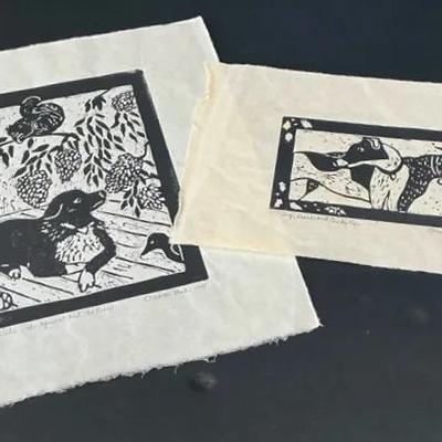 Dogs & Friends Linocut Block Prints By Maggie Kendis, 2 Pcs