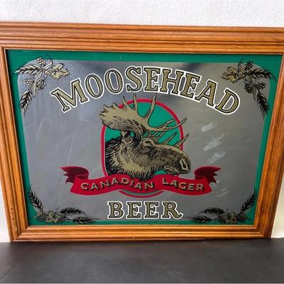 Vintage Moosehead Canadian Lager Beer Framed Mirror, 1991