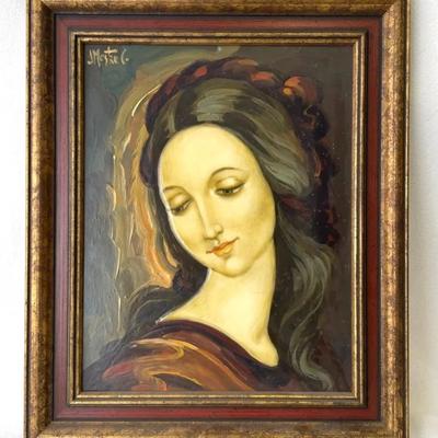 Framed Madonna Painting By J Mestre Co, Vintage 