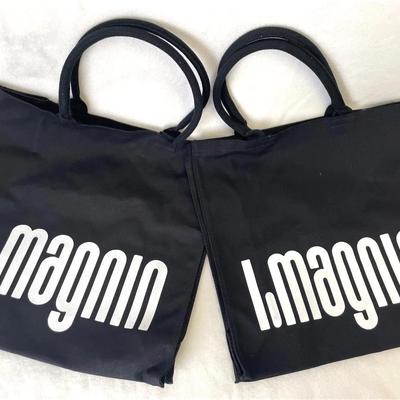 I.Magnin Black Canvas Shopping Tote Bags, 2pcs