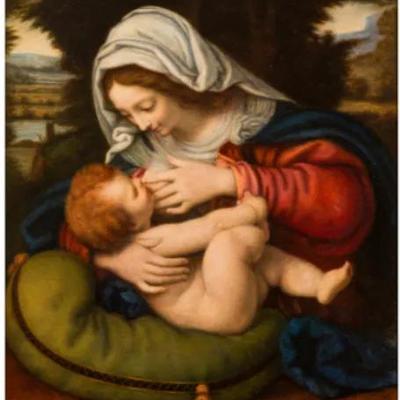 “Madonna With The Green Cushion” By Andrea Solario, Reproduction Oil On Canvas