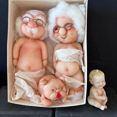 Sale Photo Thumbnail #72: Anatomically Correct Grandma & Grandpa Hosiery Dolls, 1956 James Bisque Crying Baby