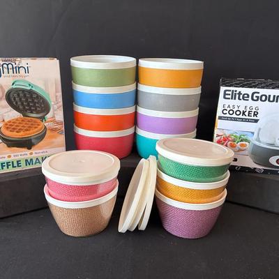 Sale Photo Thumbnail #81: Thermo-Serve Raffia Bowls & Retro Kitchen Appliances
