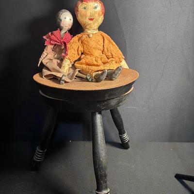 Sale Photo Thumbnail #42: Folk Art Dolls & Late 19th Century Scottish Pokerwork Stool