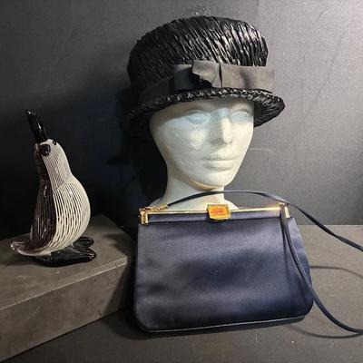 Sale Photo Thumbnail #41: Ladies’ Black Straw Hat & Shoulder Bag