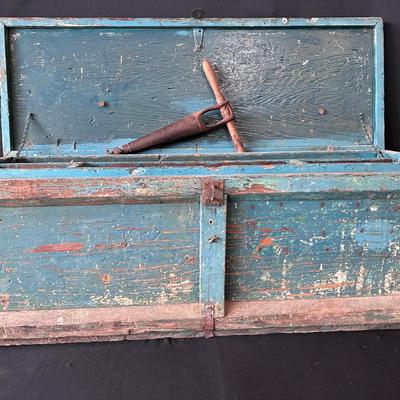 Sale Photo Thumbnail #36: Hand-crafted Blue Wooden Toolbox, ca. 1920s, And Bung Borer