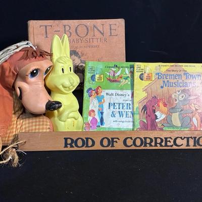 Sale Photo Thumbnail #15: Pull-String Dog, 1960s Blow Mold Bank; Disneyland Record Books