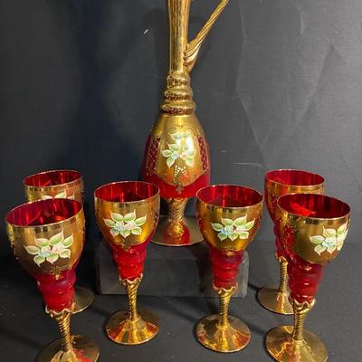 Sale Photo Thumbnail #3: Venetian Murano Decanter And Goblet Set