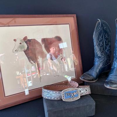 Sale Photo Thumbnail #54: Ladies Western Belt, Tony Lama Boots, Cow Art