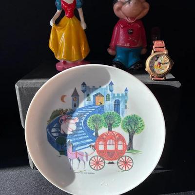 Sale Photo Thumbnail #74: Celluloid Mickey Mouse, Blonde Snow White, Cinderella Plate, Watch