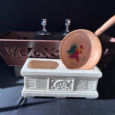 Sale Photo Thumbnail #73: Planters, Candlesticks, Wooden Snack Tray 