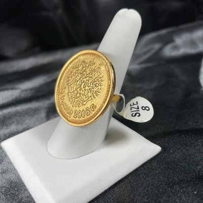 New Gold Toned Large Faux Coin Fashion Ring