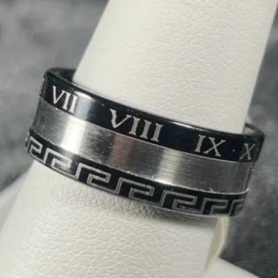 New Black And Steel Roman Numerals Mens Ring