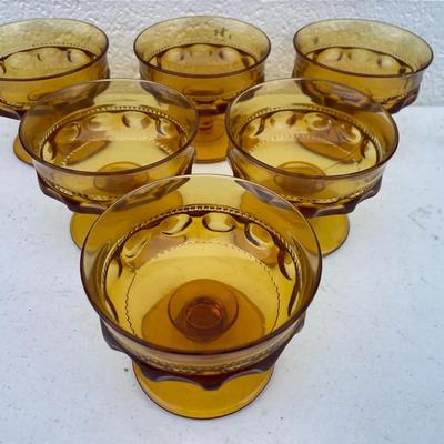 Set Of 6 Vintage 1970s Amber Sherbet Coupe Glasses