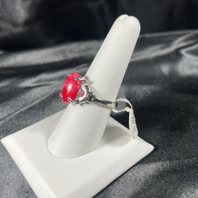 New Silver Toned And Red Mens Ring