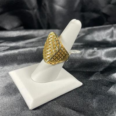 New Gold Toned Large Tilted Diamond Fashion Ring