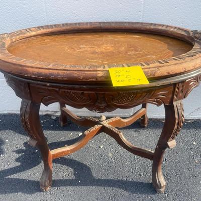 Antique Ornately Carved Oval Side Table With Removable Tray