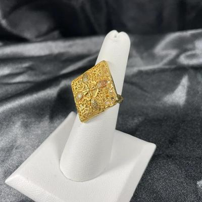 New Gold Toned Large Diamond Shaped Fashion Ring