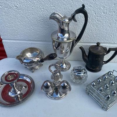 Lot Of Silverplate Items And Crystal Lighter