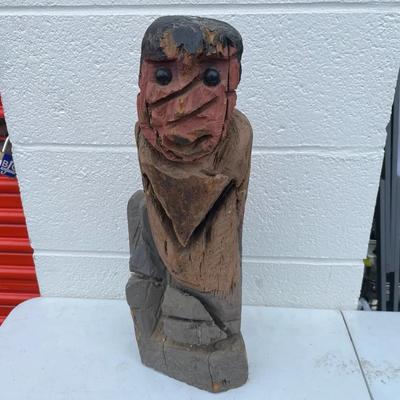 Rustic Carved Wood Statue Folk Art