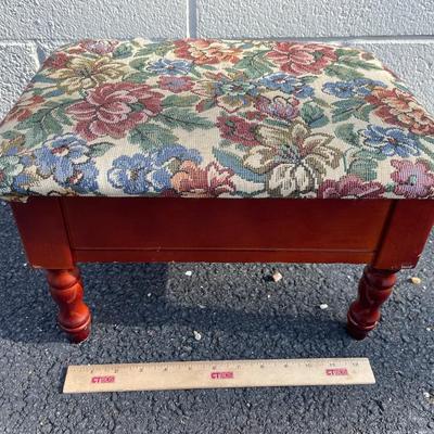 Small Footstool With Tapestry Upholstery 