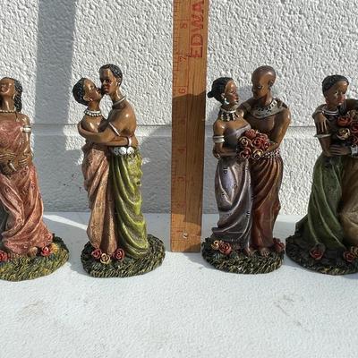Lot Of 4 African Couples Resin Figurines