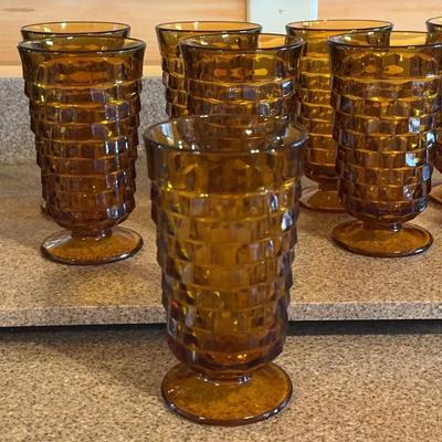 Set of Colony Whitehall Amber Cubist Footed Glass