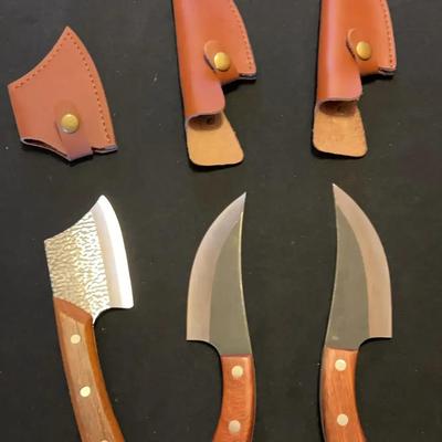 Set of (3) Knives with Leather Sheaths