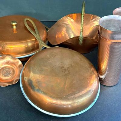 Copper Kitchen Pieces (8) With Brass Handles/Accents